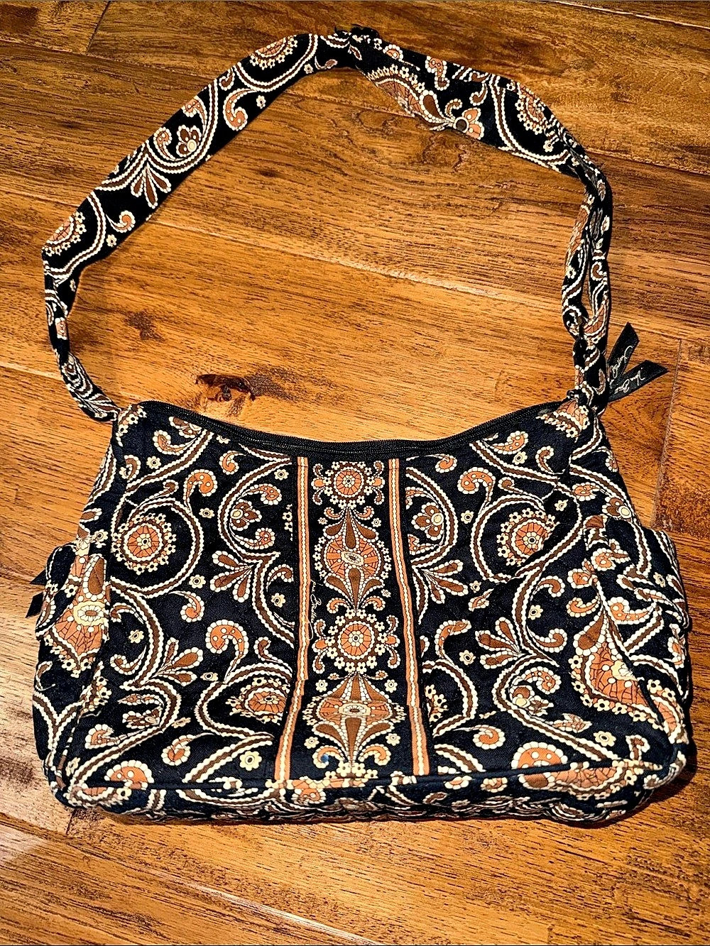Vintage Vera Bradley Cafe Latte Shoulder Bag Black, brown & cream paisley accent